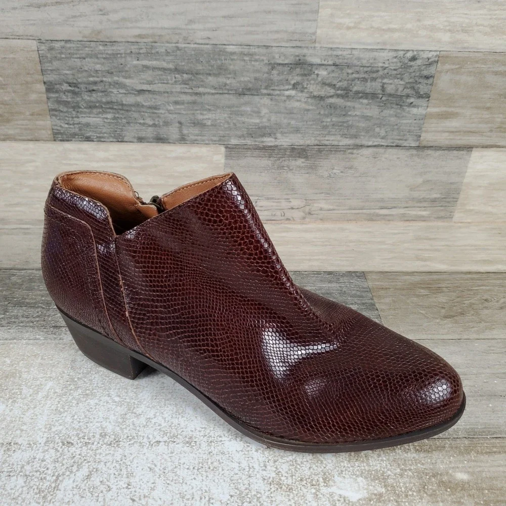 Lucky Brand Basel Womens Ankle Bootie Sz 10 M Brown Burgundy Snake Print Leather